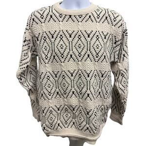 VTG 80s SteepleChase Cream Knit Chunky Hand Framed USA Made Sweater Men's L